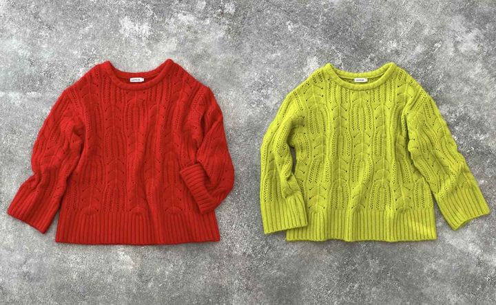 画像: 3.5ゲージ柄編みルーズプルオーバー（レッド/イエローグリーン）各¥6,600（ともにレプシィム） 出典：レプシィム