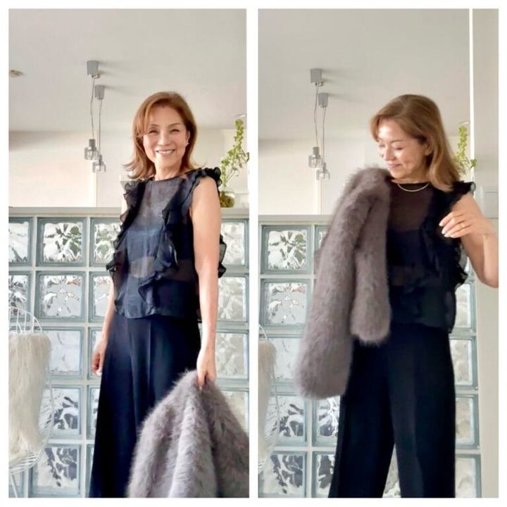 TOMOKO SHINOBEさんの年末お出かけコーデ「ブラック×ブラック＋グレー」