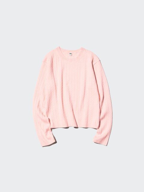 2025ユニクロ年末年始女性おすすめミニケーブルクルーネックセーター