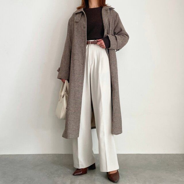 しまむらブラウンニットとタックワイドパンツコーデ