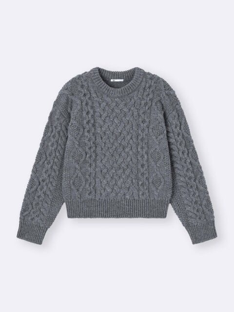 2025gu冬女性おすすめケーブルクルーネックニットプルオーバー