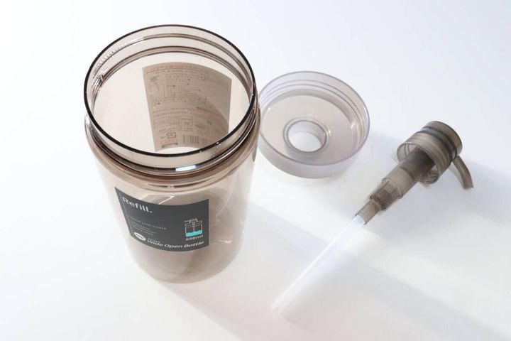 1dp広口ポンプボトル600ml丸アンバー 分解