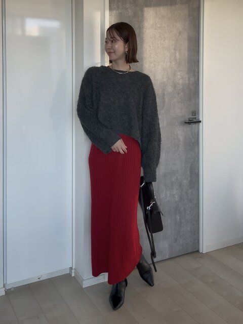 ユニクロメリノブレンドワイドリブニットワンピースのニットコーデ