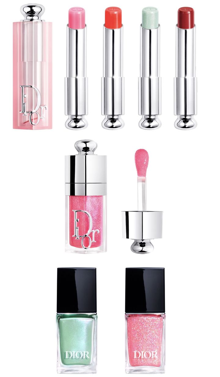 〈上左から〉ディオール アディクト リップ グロウ 008、041、086、104 各￥4,950 〈中〉ディオール アディクト リップ グロウ オイル 072 ￥4,950 〈下左から〉ディオール ヴェルニ 006 ￥4,620（すべて2026年1月1日より限定発売予定）、同 579 ￥4,620（2026年1月中旬以降発売予定）