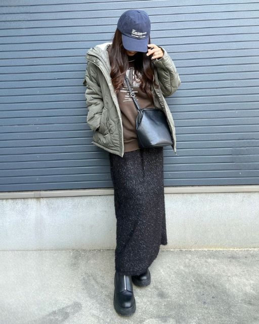 しまむらのomi*フードボアキルトBを着たコーデ