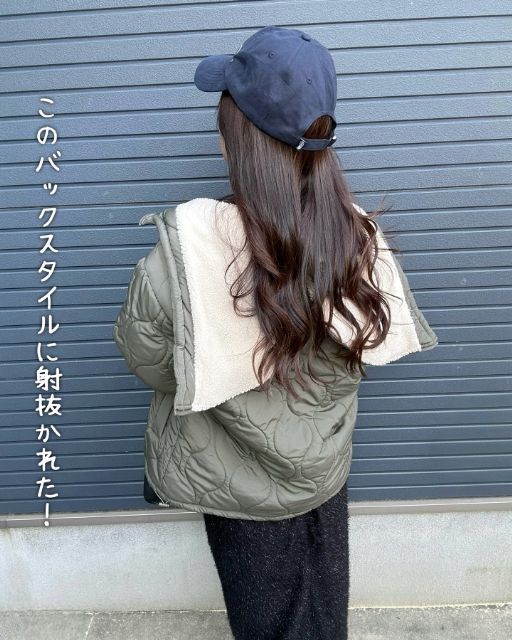 しまむらのomi*フードボアキルトBを着たコーデ