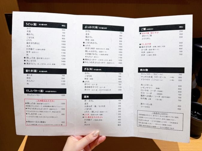 萬田うどん メニュー