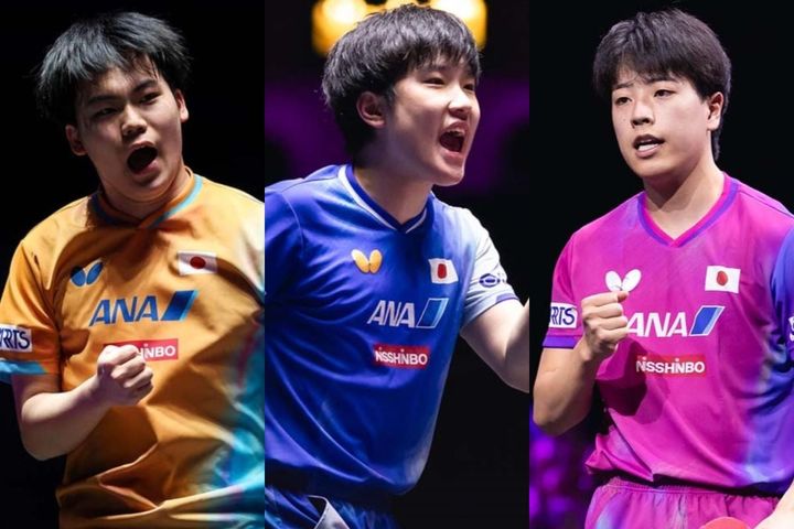 松島輝空、張本智和、篠塚大登（C）WTT