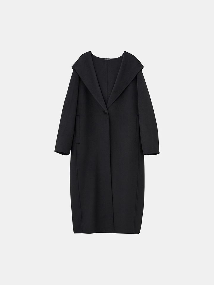 PLSTのウールブレンドリバーフーディーロングコート