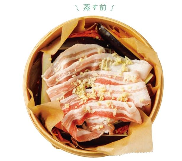 野菜の上に肉を広げ、にんにくとしょうがを散らす （C）らむ／ワニブックス