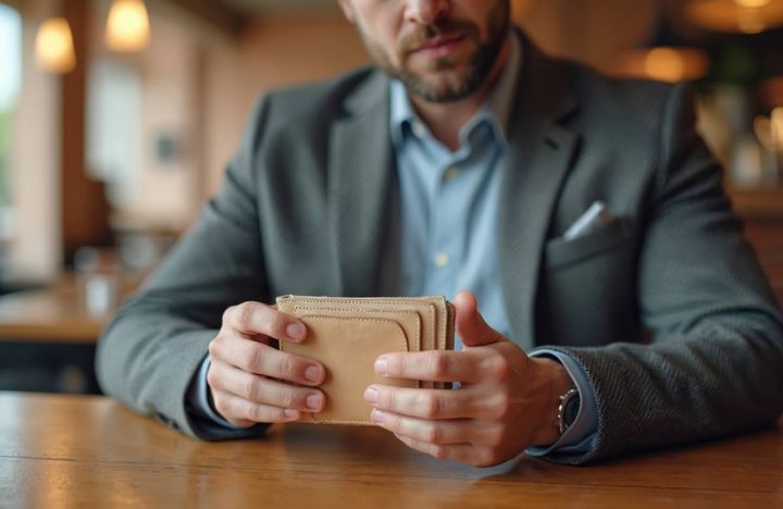 カフェで財布を出す男性の手元