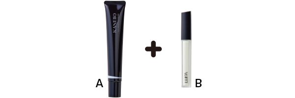 【A】カネボウのピンク下地 ＋ 【B】LUNAのグリーンコレクター