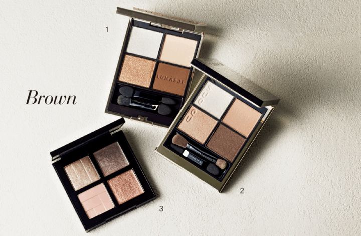 1. パールの光沢で華やぎのある目元に。ルナソル アイカラーレーションN 15 ¥7,700 ／カネボウ化粧品 2. 透明感のあるパールをふんだんに配合。まぶたにつけても沈まず、生き生きとした印象に見せる。SUQQU シグニチャー カラー アイズ15¥7,700 ／ SUQQU 3. ほんの少しピンクのニュアンスがあり甘さを感じさせる発色。サイズの小さいパール配合で、さり気なくきらめく。アイスカルプト クール ブラッシュ ¥7,480／シュウ ウエムラ