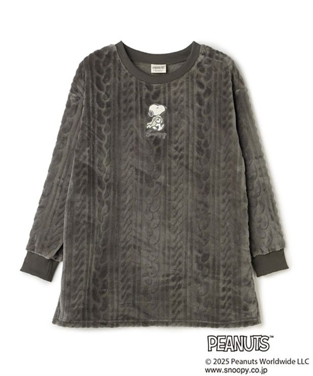「【PEANUTS/ピーナッツ】SNOOPY/スヌーピー刺繍ケーブルフリース長袖トップス/ルームウェア」(4389円)※グレー