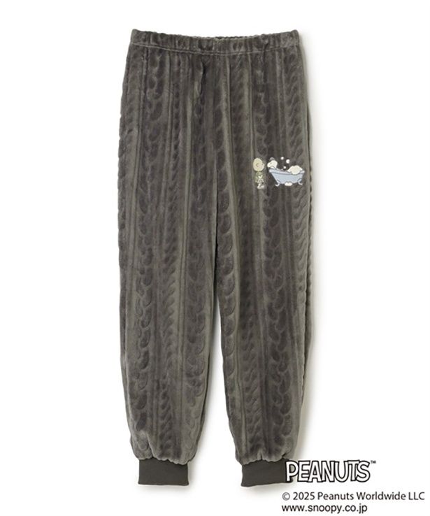 「【PEANUTS/ピーナッツ】SNOOPY/スヌーピーケーブル編みフリースロングパンツ/ルームウェア」(4389円)※グレー