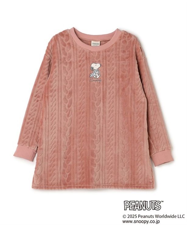 「【PEANUTS/ピーナッツ】SNOOPY/スヌーピー刺繍ケーブルフリース長袖トップス/ルームウェア」(4389円)※ピンク