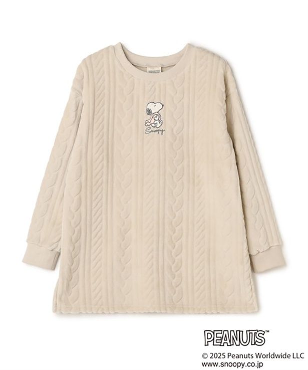 「【PEANUTS/ピーナッツ】SNOOPY/スヌーピー刺繍ケーブルフリース長袖トップス/ルームウェア」(4389円)※アイボリー
