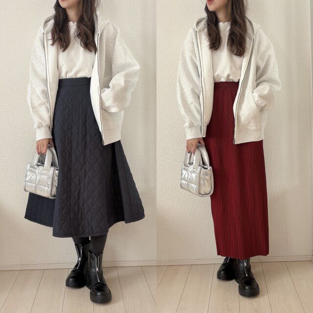 GUヘビーウェイトスウェットフルジップパーカとスカートのNG＆OKコーデ