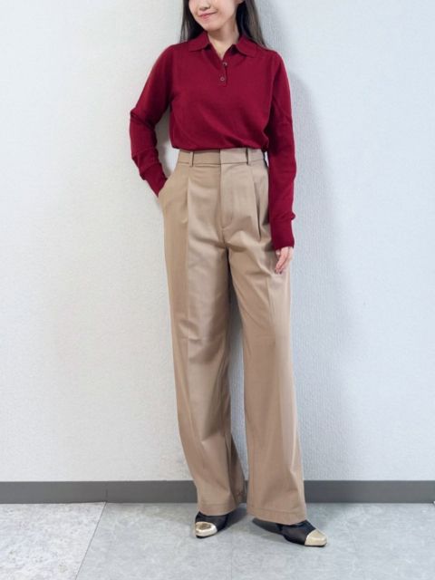 メリノポロセーターを着たコーデ