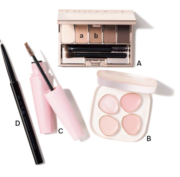 【A】ルナソル スタイリングアイゾーンコンパクトN 【B】ペタル フロート フローレス タッチ 【C】デジャヴュ シアーカラーブロウ 【D】ケイト アイブロウペンシルスーパースリム0.8