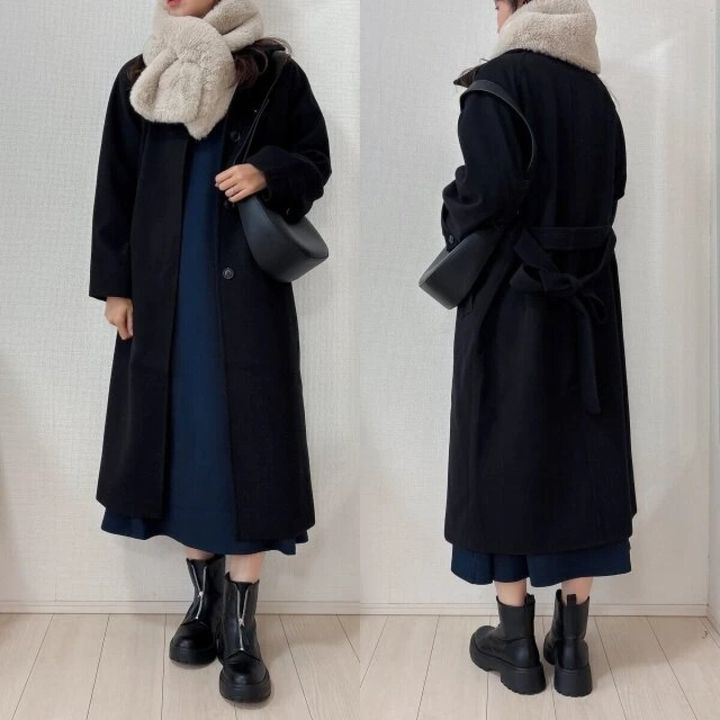 gu大人女性おすすめコージーメルトンバルマカーンコートお手本コーデ