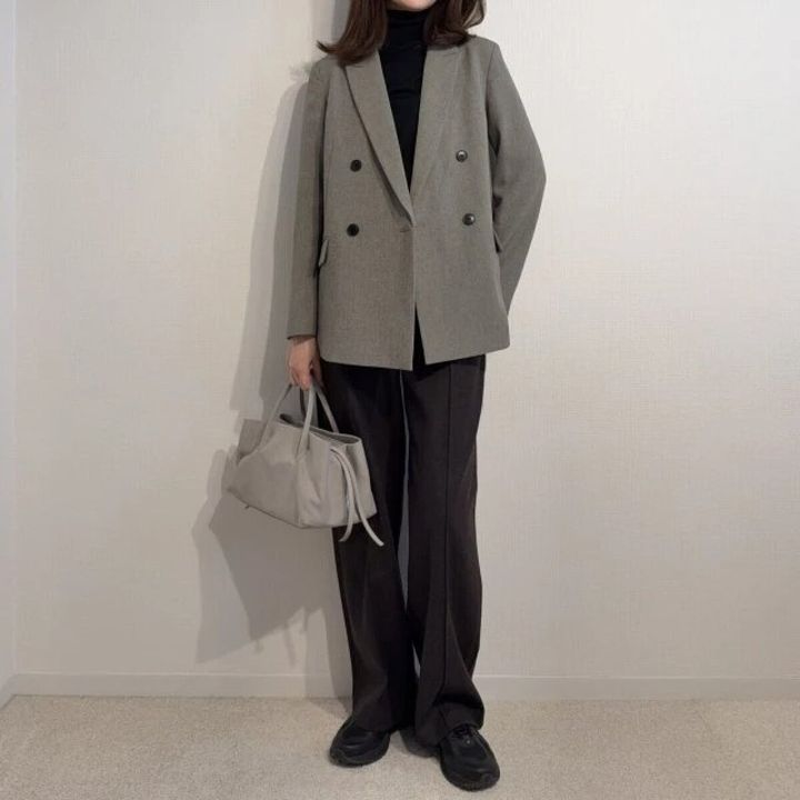 ユニクロブラッシュドジャージーワイドパンツ着回しジャケットコーデ