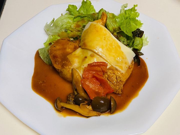 鶏胸肉を使って「チキンの豆乳ソース添え」