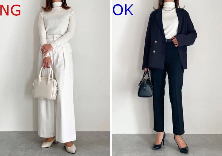 大人女子のリブタートルネックニットNG＆OKコーデ