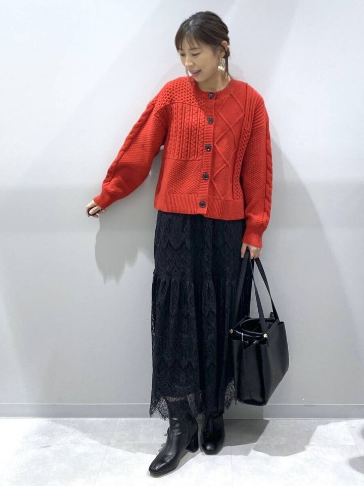 グローバルワーク大人女性おすすめパッチワーク風ケーブルカーディガン