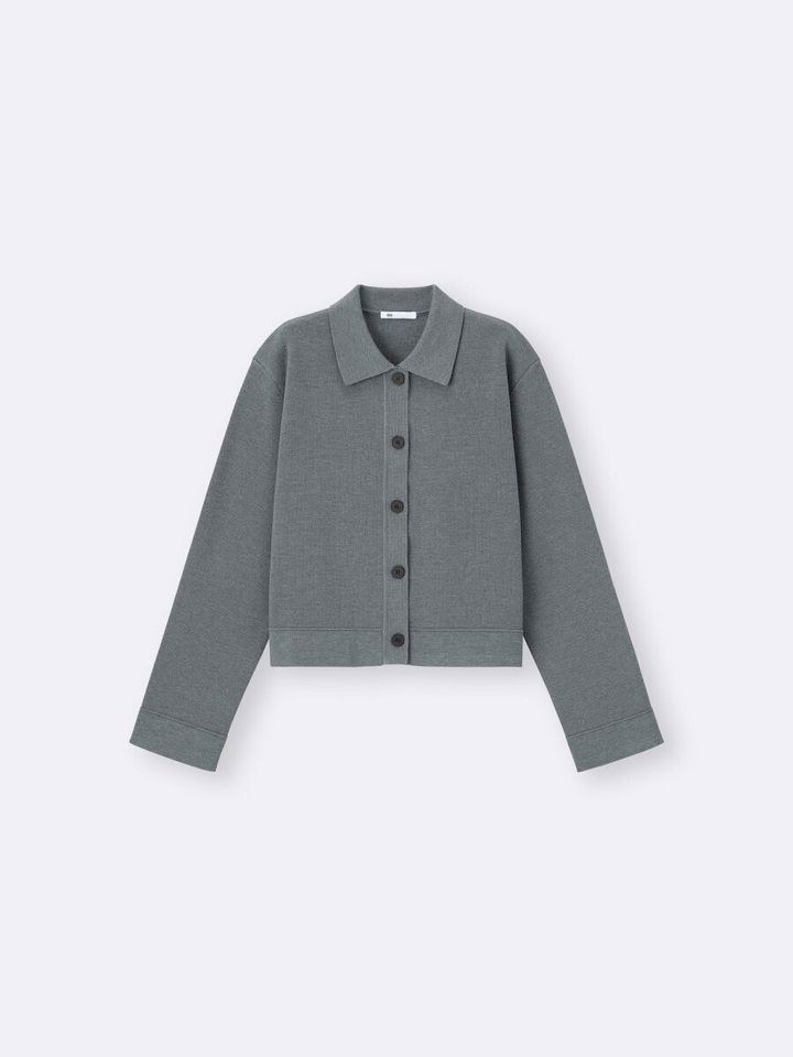 guレディースグレーニットおすすめミラノリブポロカーディガン