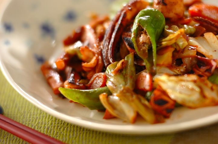 イカとキャベツのワタ炒め