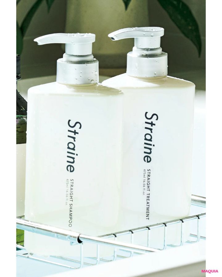 髪のうねり対策におすすめのデイリーケアアイテム ストレイン ストレートシャンプー ホワイトブロッサムの香り、 トリートメント 