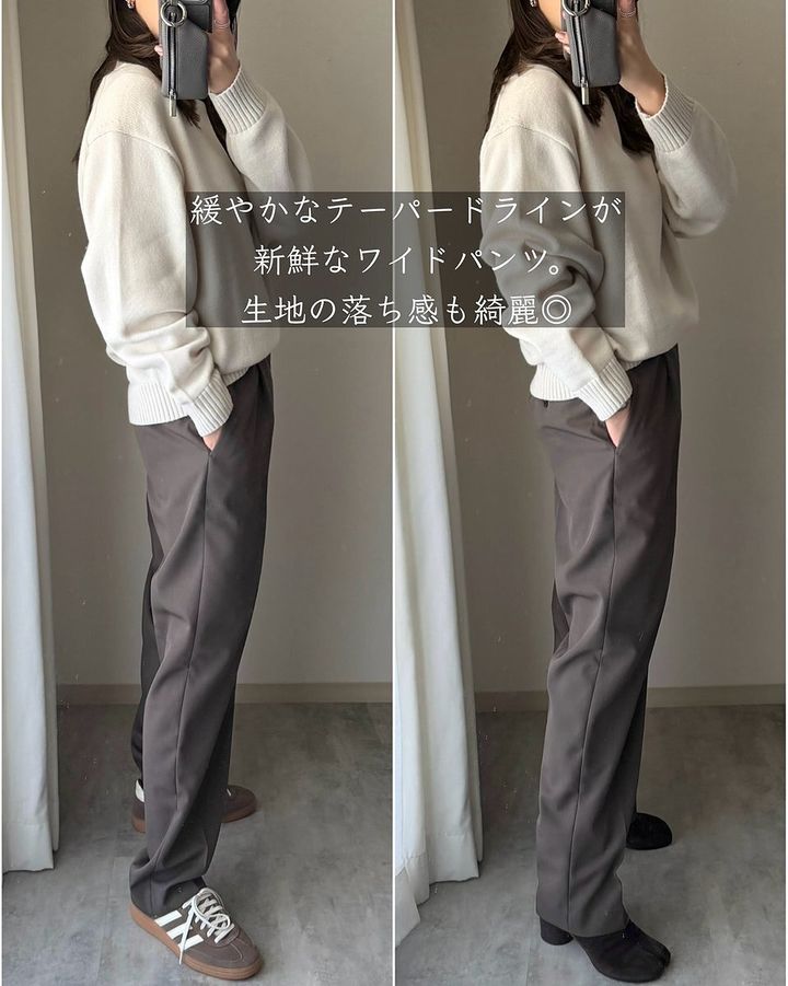ユニクロのタックワイドテーパードパンツ4