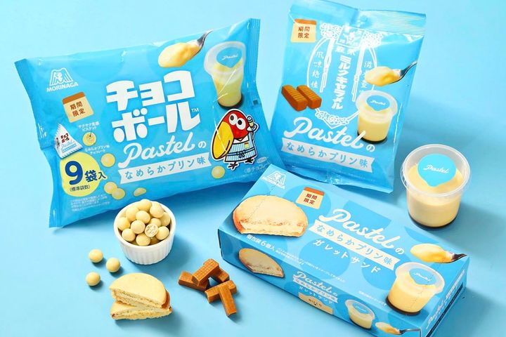 「パステルチョコボール＜なめらかプリン味＞」「パステルミルクキャラメル＜なめらかプリン味＞」「パステルガレットサンド＜なめらかプリン味＞」