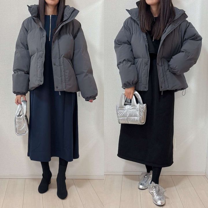 GUウォームパデッドスタンドブルゾンのワンピースNGコーデ