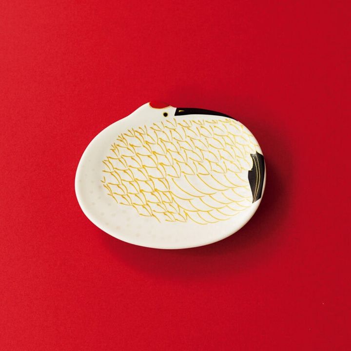 雪衣金羽根鶴形小皿¥2,090／まるぶん