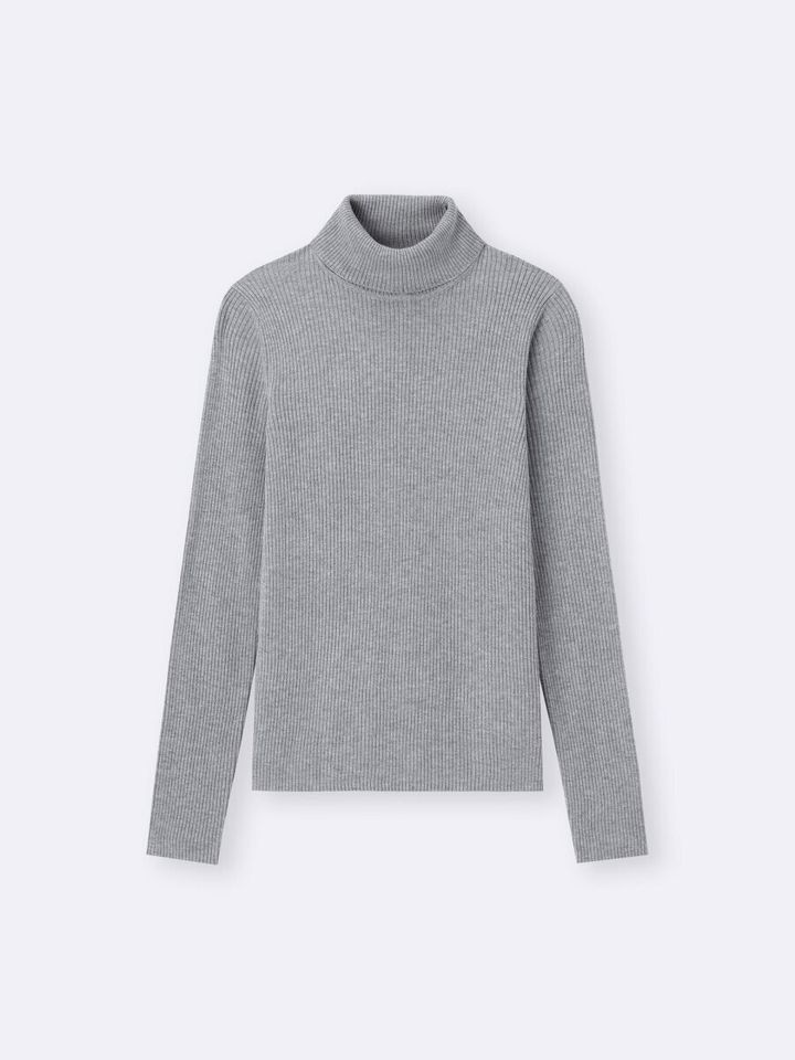2026guレディースグレーリブタートルネックセーター