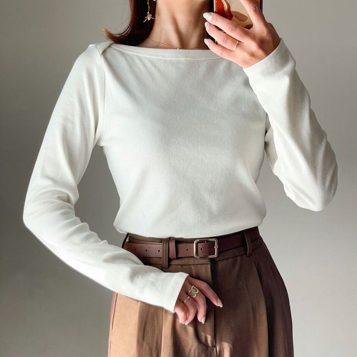 cocaリブボートネックカットソー アイボリー