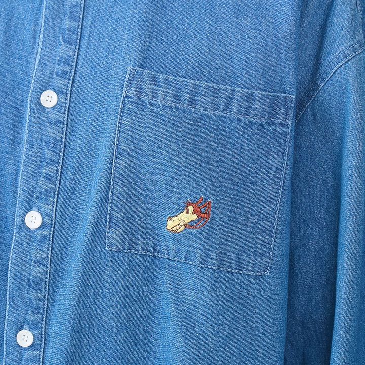 ユニセックスデニムシャツ デザインアップ ポケット
