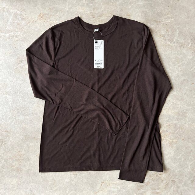 GUソフトシアークルーネックT DARK BROWN