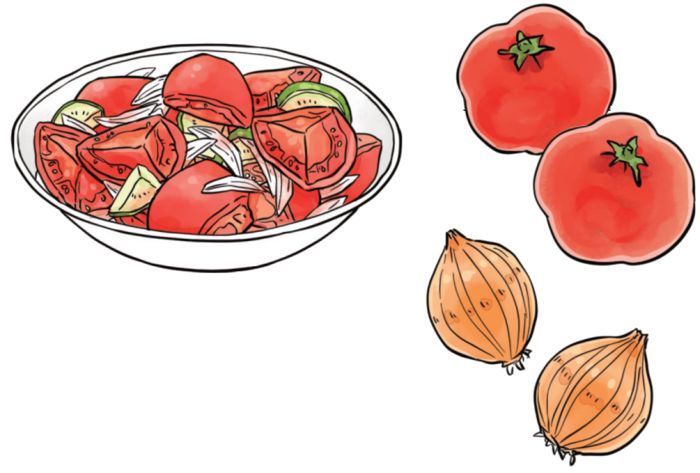 低橋さんが描いたトマトのサラダ「アチク・チュチュク」のイラスト