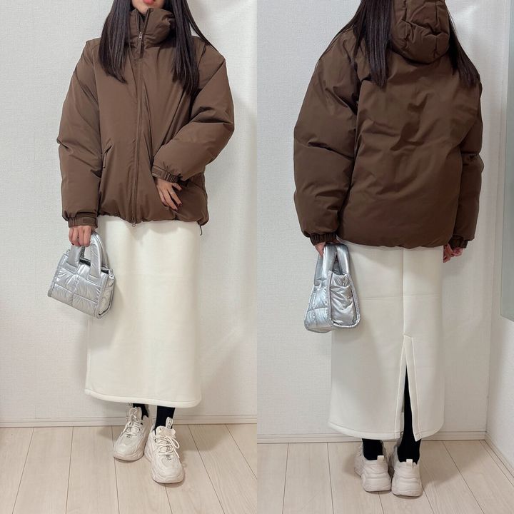 GUパフスウェットナロースカートと中綿アウターコーデ