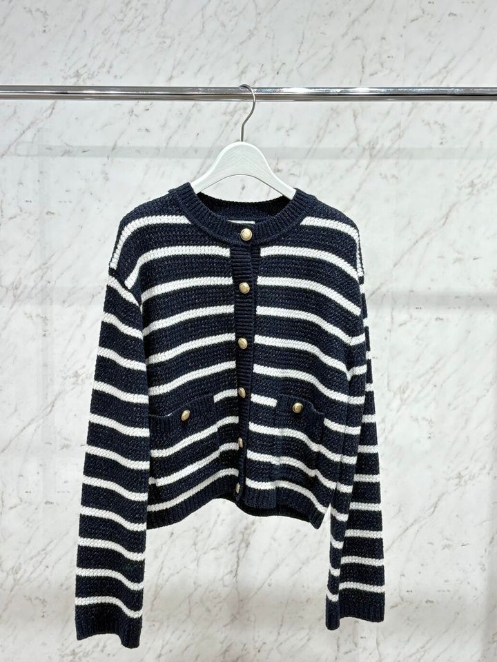 GU ツイーディーニットボーダーカーディガン