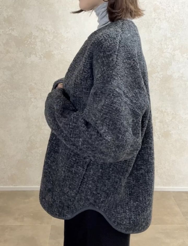 ユニクロボアフリースリラックスカーディガン Mサイズ丈感横