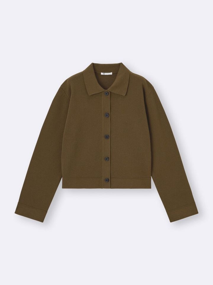 2026gu女性ブラウンミラノリブポロカーディガン