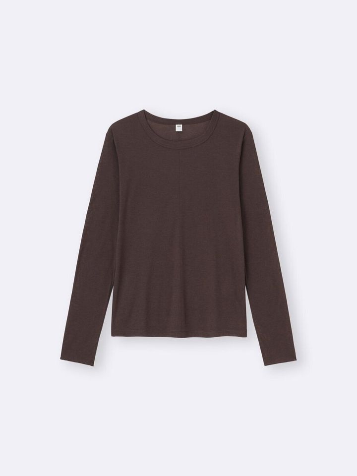 2026gu女性ブラウンソフトシアークルーネックT