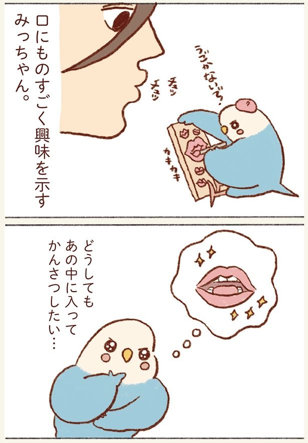 口にものすごく興味を示すみっちゃん （C）谷小夏／KADOKAWA