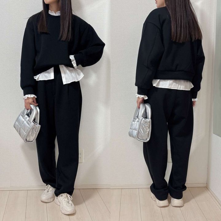 GUパフスウェットキャロットパンツのセットアップコーデ