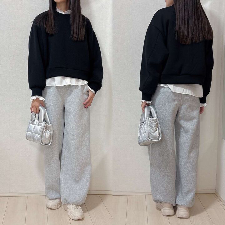 GUパフスウェットバギーパンツのセットアップコーデ