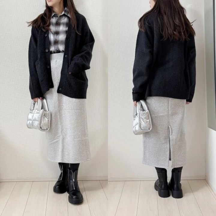 2026gu女性おすすめパフニットVネックカーディガン着回しコーデ